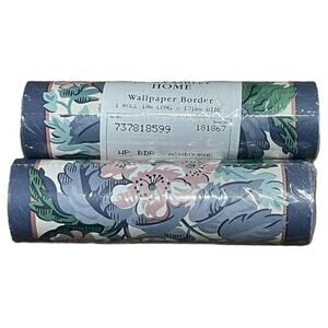 Vintage Laura Ashley Home Wallpaper Border Ashbourne Floral Pink Blue 2‎ Rolls